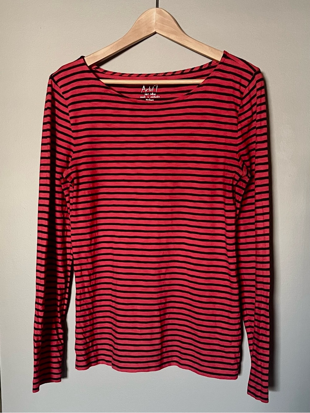 J. Crew Artist T Red and Black Striped Long-Sleeve Tee
